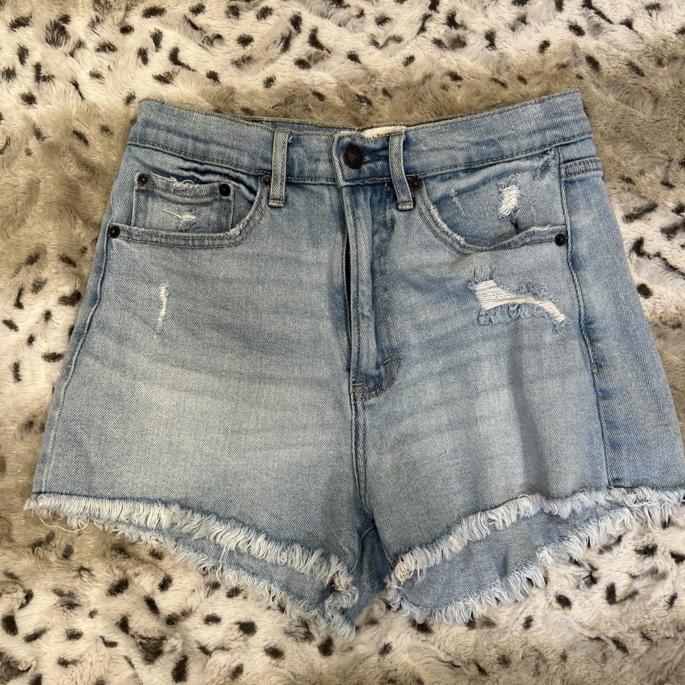 Abercrombie & Fitch High Rise Mom Denim Jean Shorts Raw Hem Distressed US 25 / 0